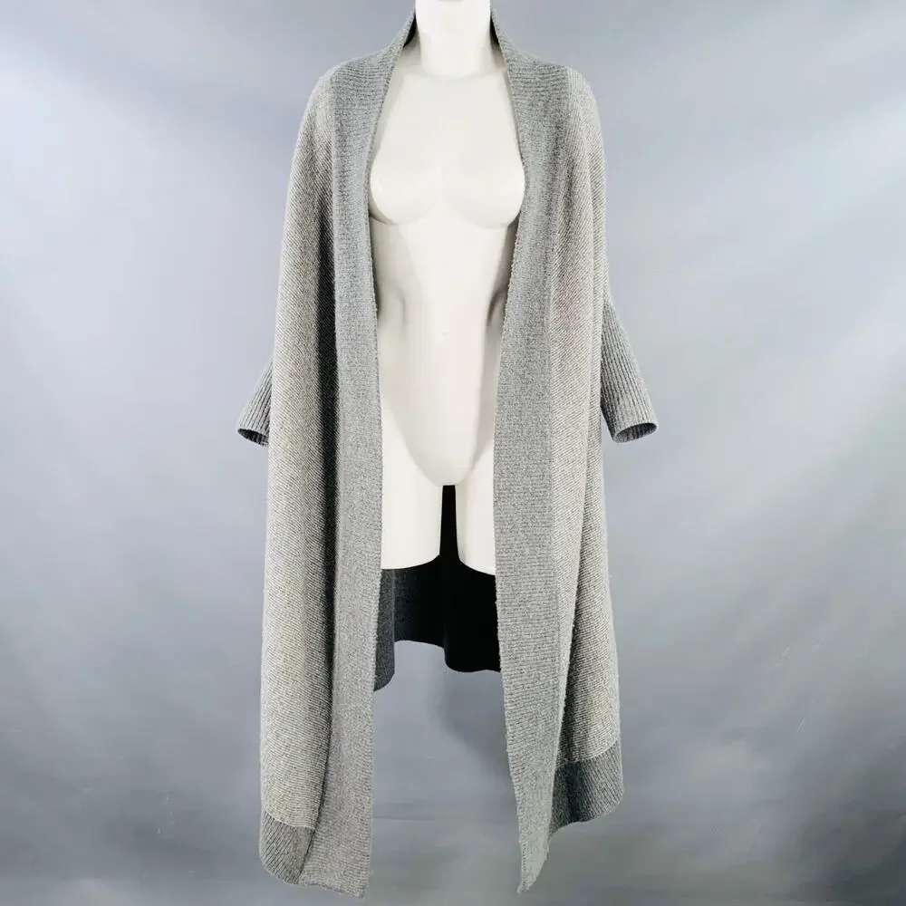 NO BRAND Size M Grey White Knit Shawl Collar Short Sleeve Open Front Cardigan